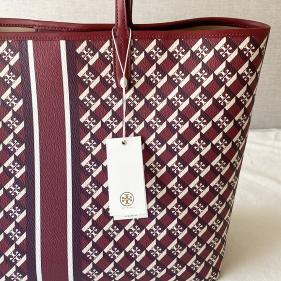 Tory Burch Red Geo Logo Tote Bag – Burgundy – New with Tags - Picture 6 of 10